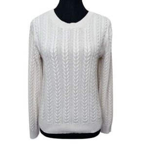 H&M  Basic Womens Medium Cable Light Cotton Crew Neck Sweater In Ivory